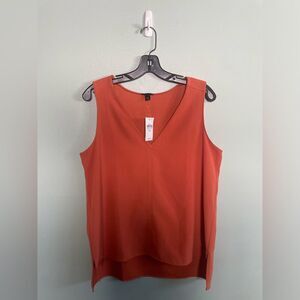 Ann Taylor Orange V Neck Side Slit Sleeveless Top Shirt